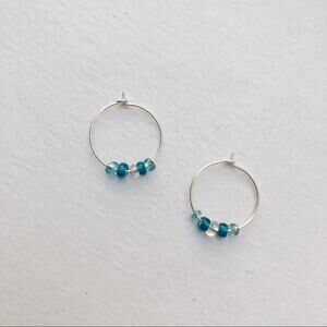 Ocean sky handmade beaded silver hoop earrings 20mm